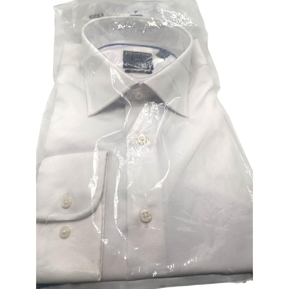 Proper Shirtings White Cotton Wrinkle-Free Contemporary Fit Dress Shirt M